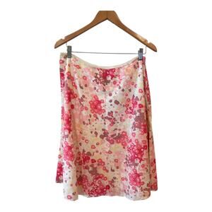 Kenneth Cole Women’s Size 12 A-Line‎ Skirt Red/Pink Floral Cotton Side Zip
